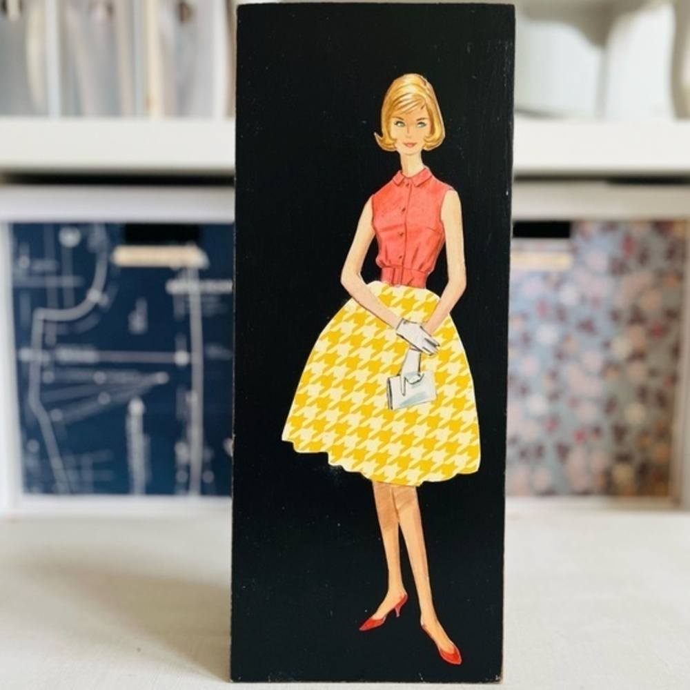 Vintage Sewing Pattern Mixed Media 6x15 Smooth Hardboard Panel + Paper Skirt